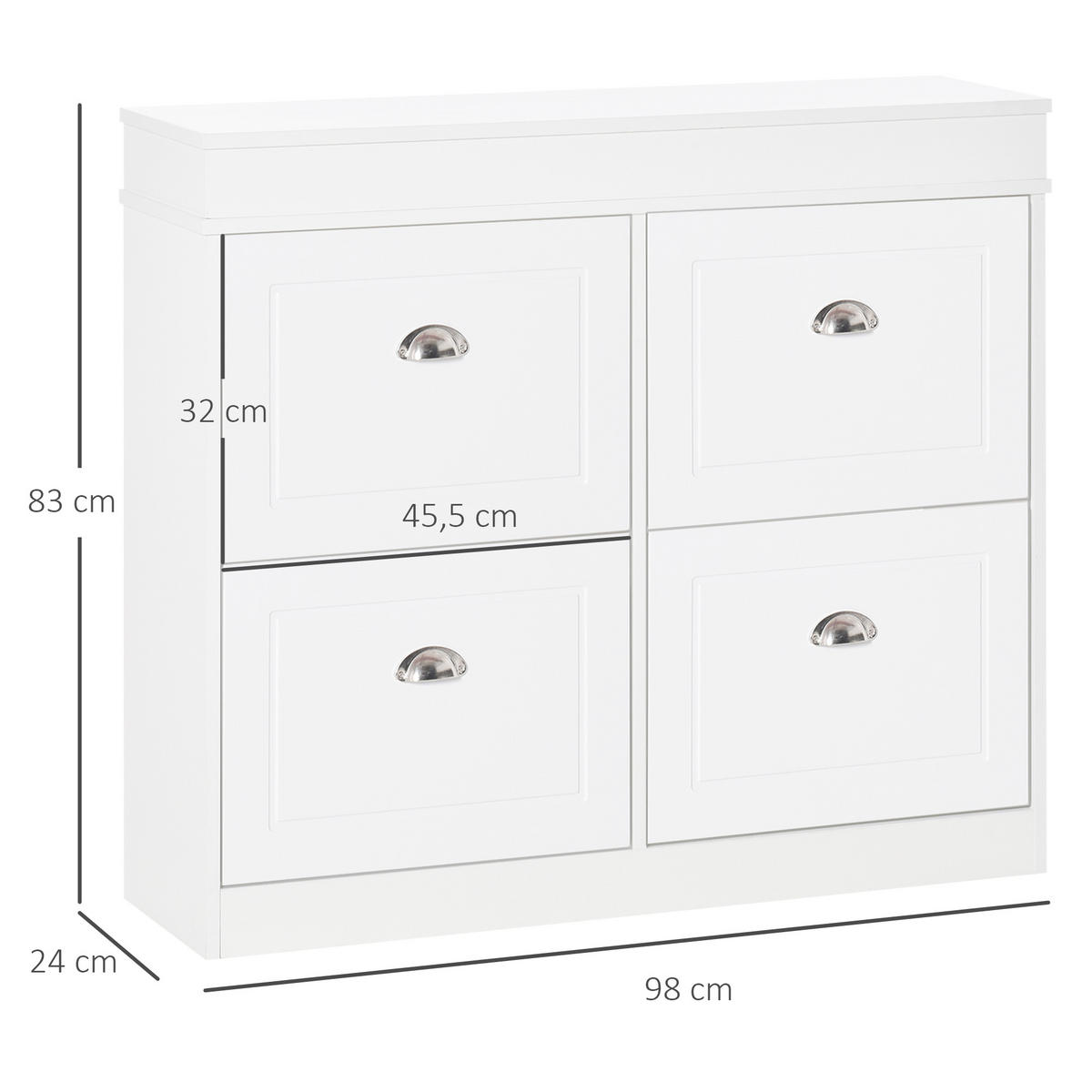 SCHUHSCHRANK DE-14980 4 Klapptüren mit Doppelfächern Weiß - Weiß, Holzwerkstoff (98/83/24cm) - ComfortXL