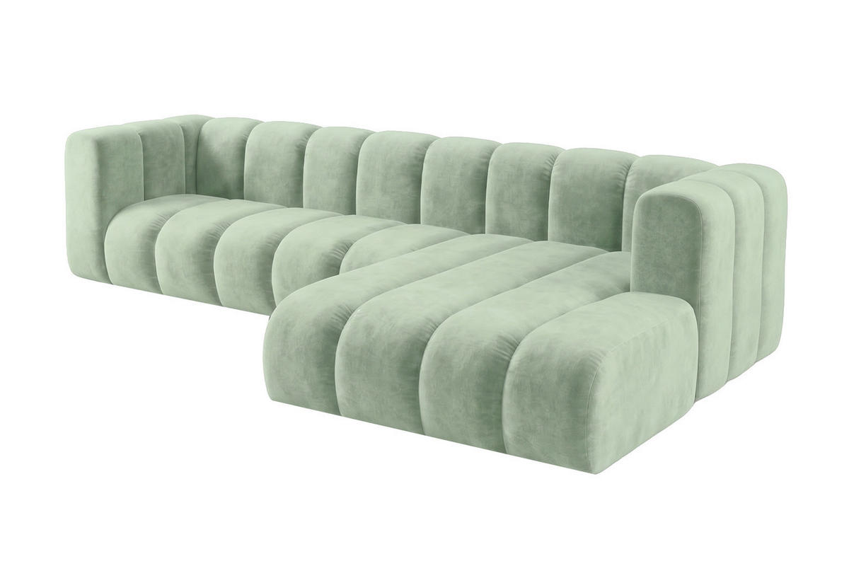 ECKSOFA Modulares In L-Form, Velvet-Stoff Riviera, Mintz, Rechts, GRAND 287 cm - Mintgrün, Holz (287/179cm) - Kaiser Möbel