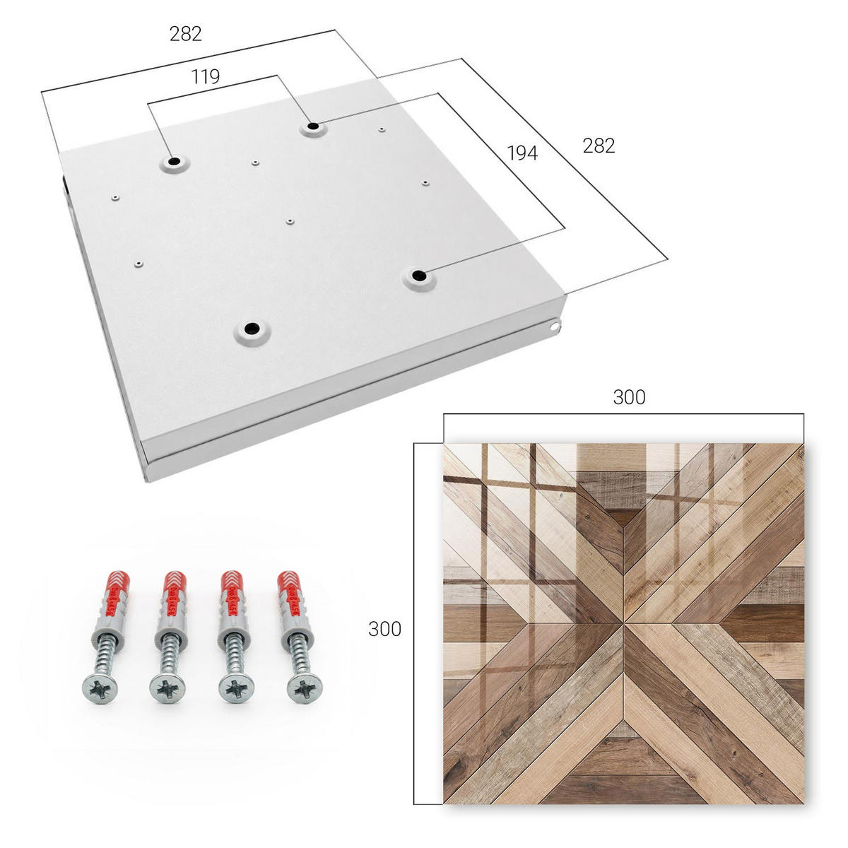 SCHLÜSSELBOX Weiß 30x30 cm – Türöffnung nach rechts - Holzgeometrie - Braun, Metall (30/30/5cm) - TULUP