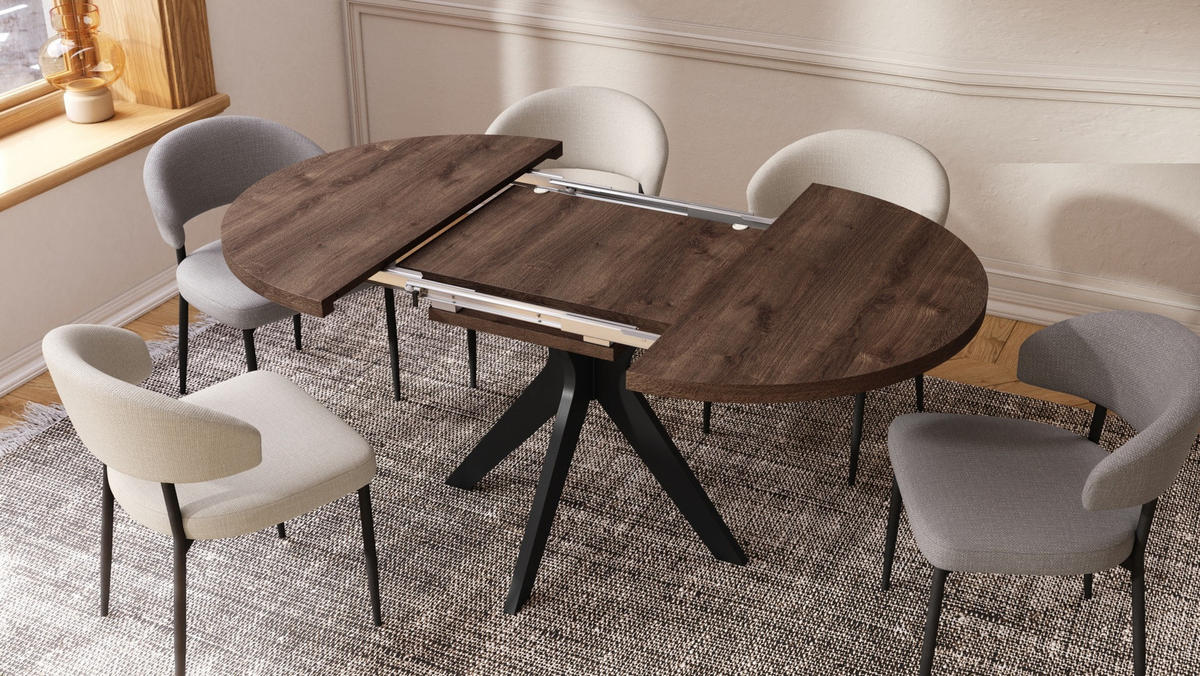 ESSTISCH rund Eiche dunkel - Schwarz matt ausziehbar - Schwarz/Braun, Holzwerkstoff (110/110/77cm) - designimpex