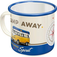 EMAILLE-BECHER 360 ml Volkswagen VW Bulli Let's Camp Away - Currygelb/Creme, Metall (0.36L) - Nostalgic-Art