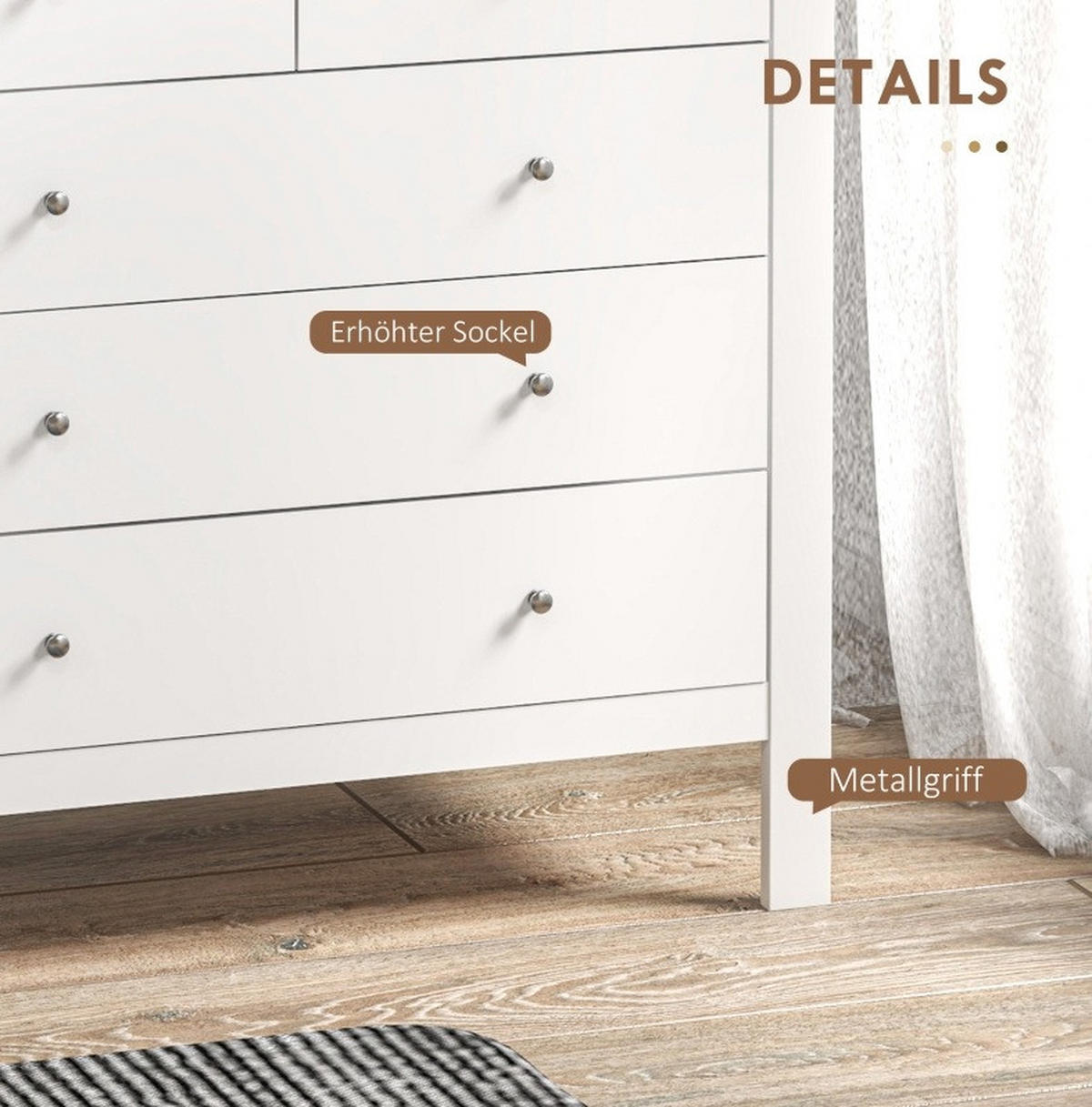 KOMMODE 79/39,5/80,5 cm mit 5 Schubladen und leisem Öffnen, Weiß - Weiß, Holz (79/80.5/39.5cm) - Redom