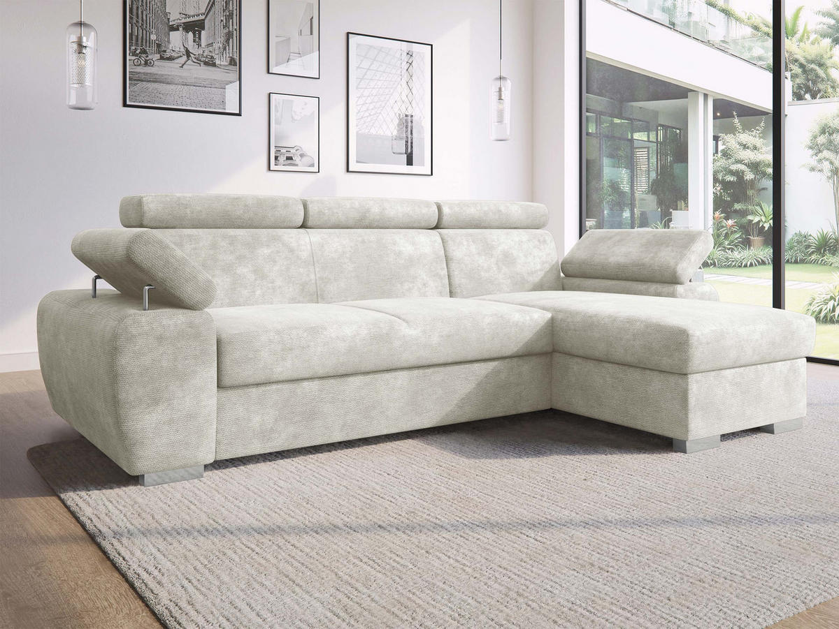 ECKSOFA Plaza L - Silberfarben/Creme, Holz/Kunststoff (255/170cm) - MIRJAN24