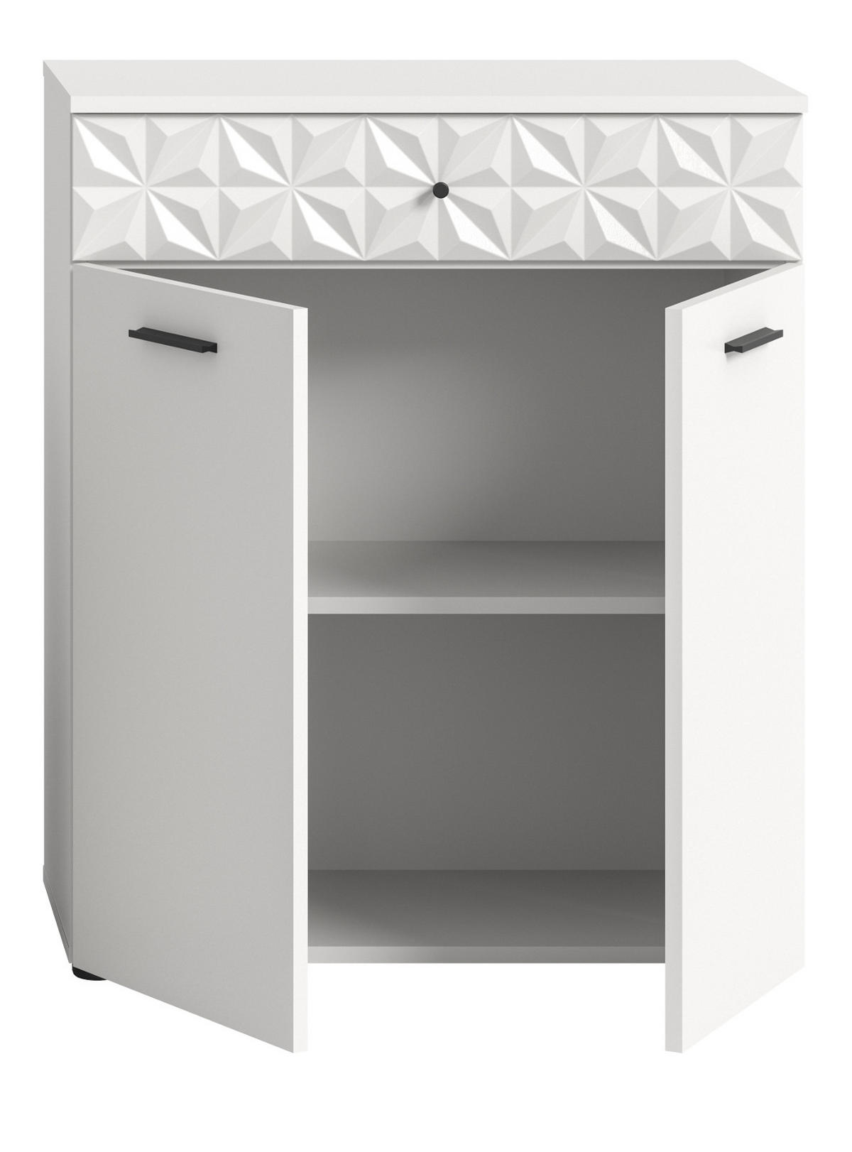 BADSCHRANK weiß Hochglanz 70 cm, Badezimmer Kommode mit 3D-Struktur - Weiß Hochglanz/Schwarz, Holzwerkstoff/Kunststoff (70/85/34cm) - Inn.Furn