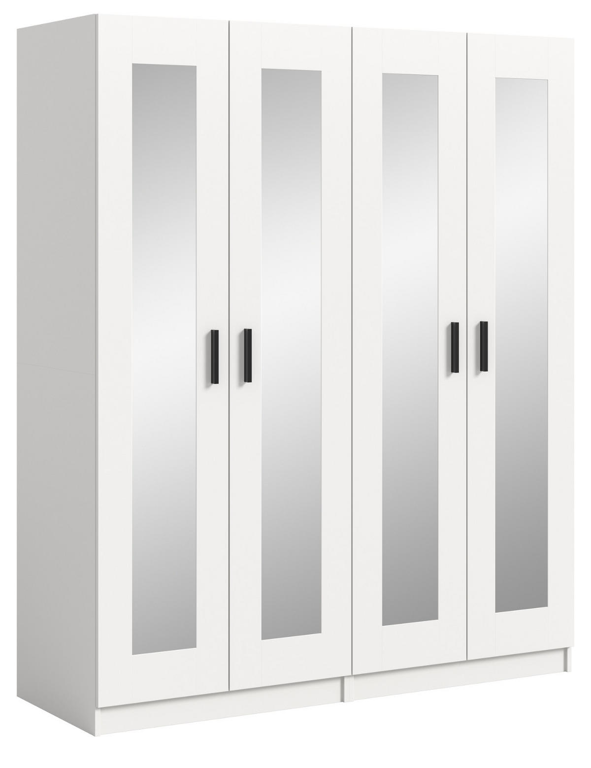 KLEIDERSCHRANK in weiß 160 x 194 cm skandinavisch, Drehtürenschrank 4-türig mit Spiegel - Schwarz/Weiß, Glas/Holzwerkstoff (160/194/56cm) - Inn.Furn