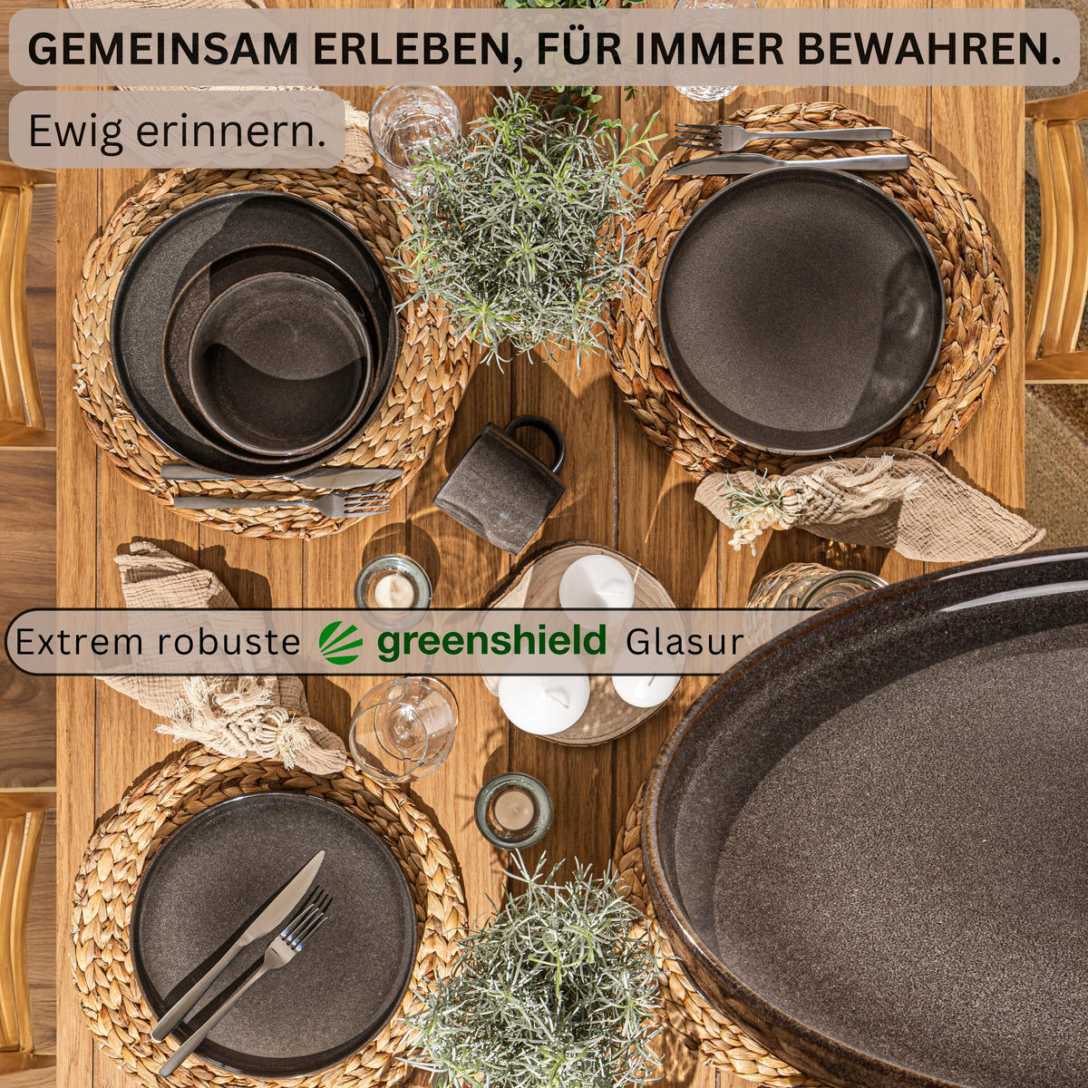 SPEISETELLER SET KAIRO GRAPHIT - 6 teilig aus Steingut - Braun, Keramik (35cm) - Sänger