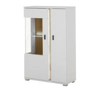 VITRINE weiß matt, Eiche Wotan 80 x 125 cm, Highboard inklusive Frontbeleuchtung - Silberfarben/Eiche Wotan, Glas/Holzwerkstoff (80/125/35cm) - Furn.Design