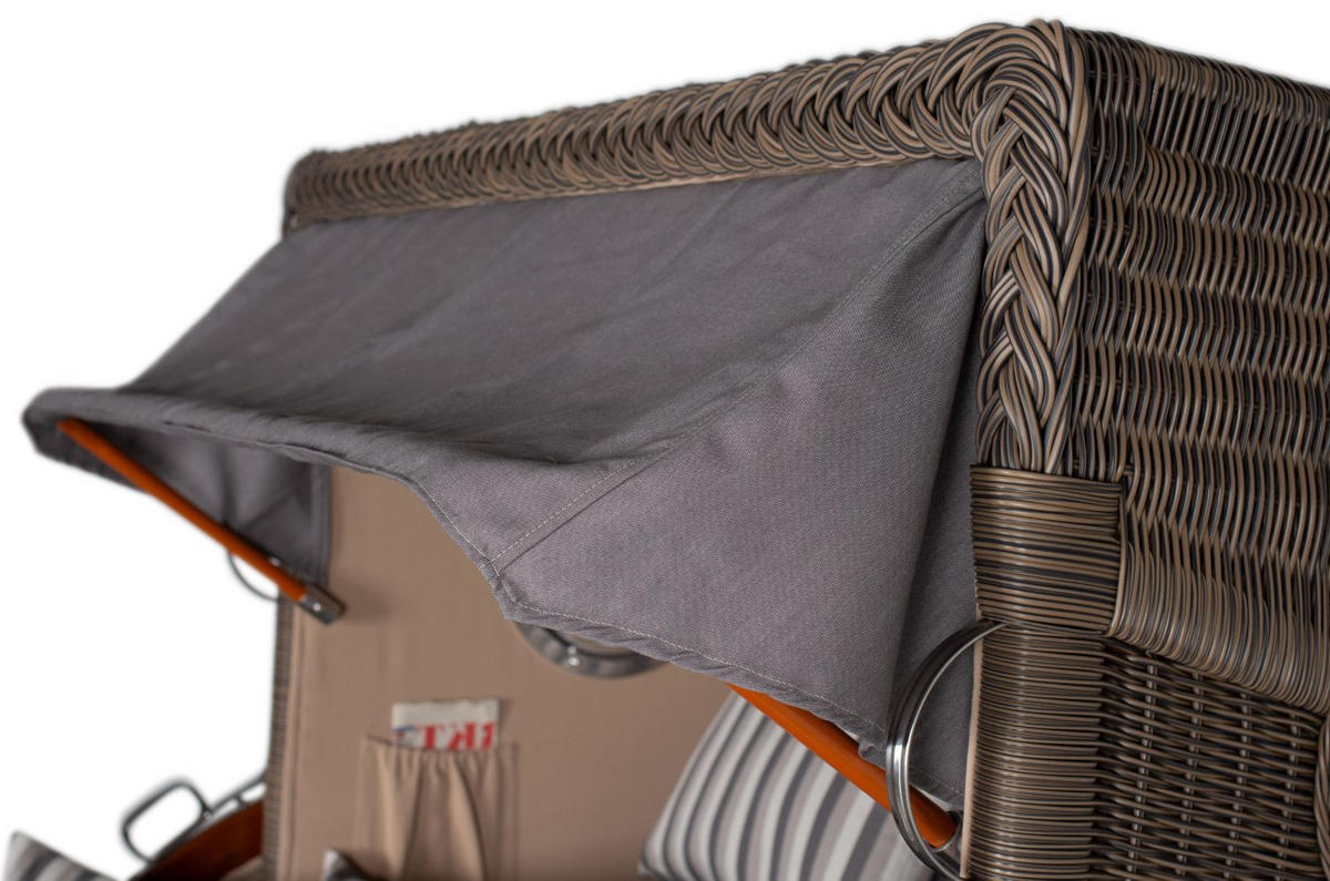 STRANDKORB Komplettset: Ammersee Grande XL Mahagoni Bullauge - PE grau - Modell 544 - Grau, Holz/Kunststoff (142/165/95cm) - bene living