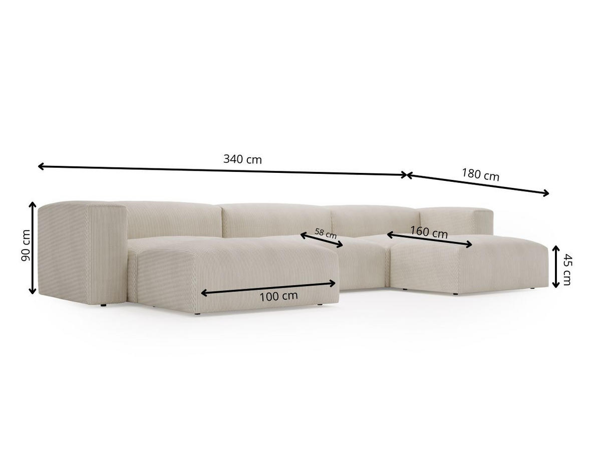 WOHNLANDSCHAFT U Landi Creme - Beige/Schwarz, Kunststoff/Textil (340/85/180cm) - Graingold