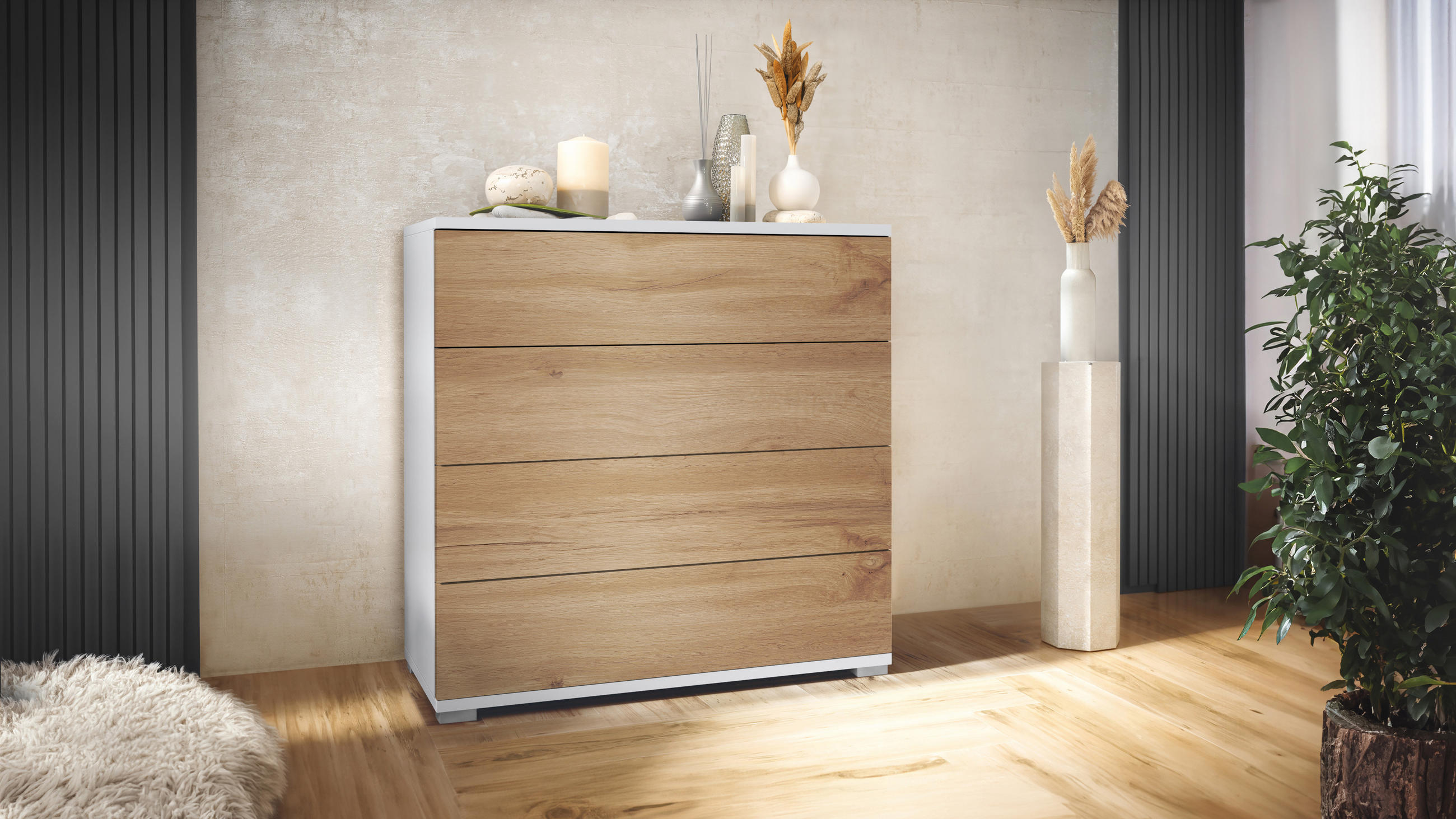 KOMMODE Pavos Eiche Wotan - Eiche Wotan, Holzwerkstoff (76/76/35cm) - Vladon