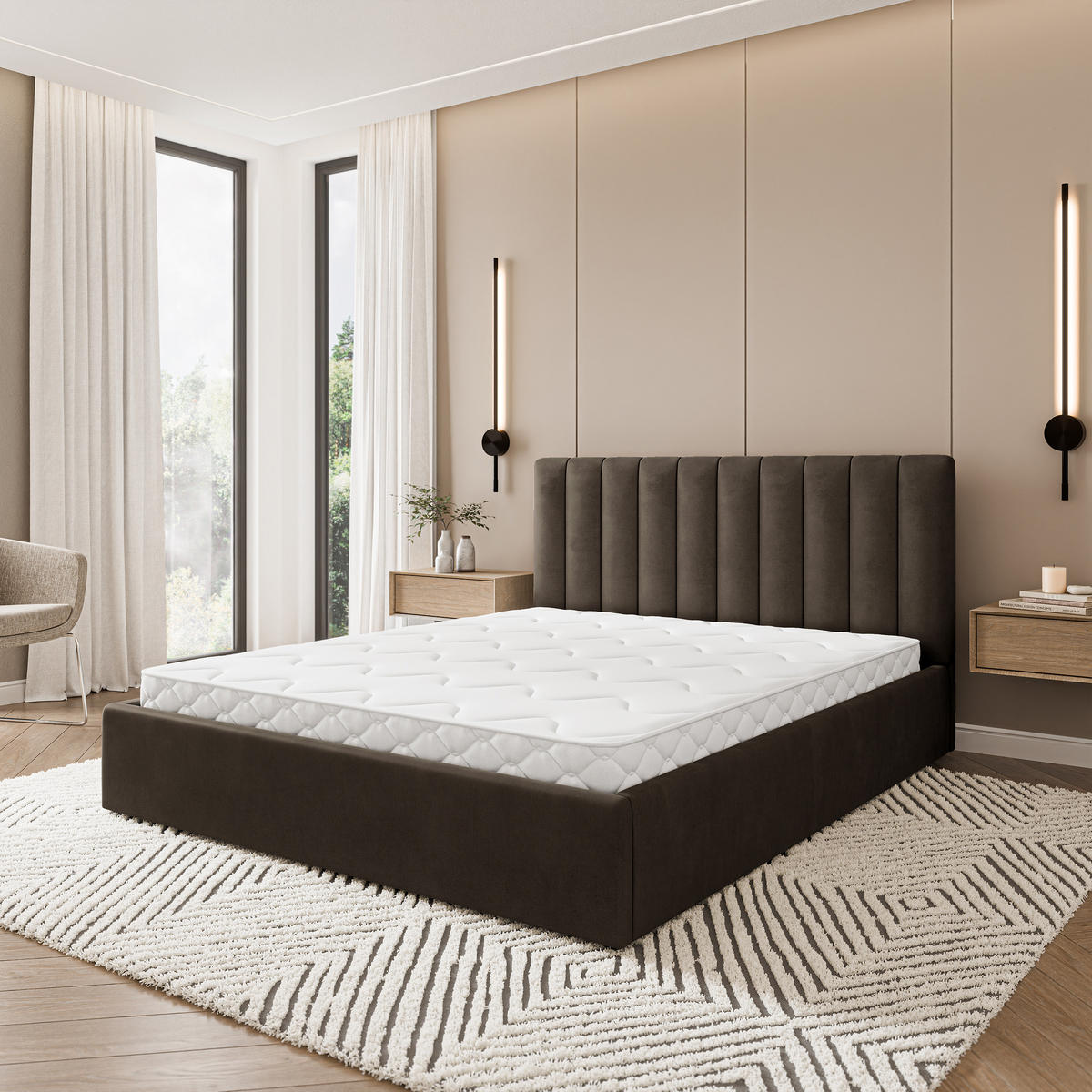 POLSTERBETT DEMERA MGV 180x200 cm mit Bettkästen - Braun - Braun, Holz (180/200cm) - MASSENO