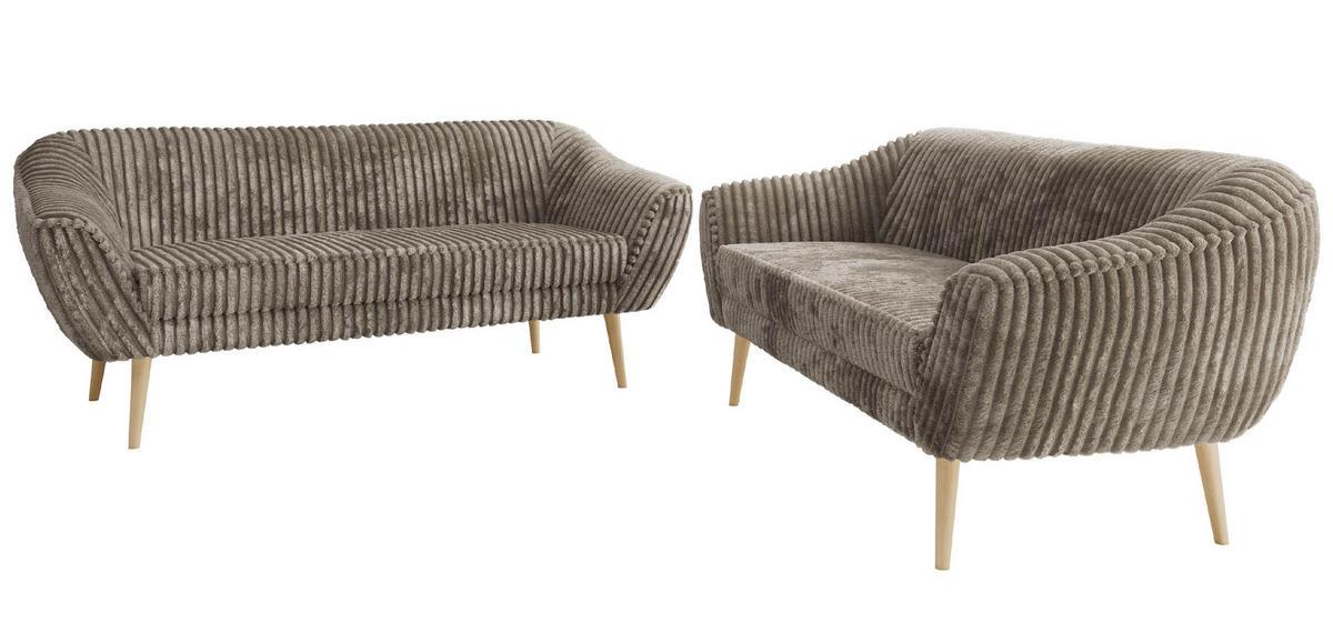 SEDACÍ SOUPRAVA 3+3 PIRS - Světle hnědá Manšestr - Dřevěné nohy - barva buku/světle hnědá, kompozitní dřevo/textil (180/75/74cm) - MKS