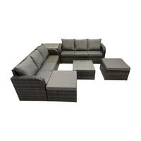 GARTENMÖBEL SET mit 3-SITZER SOFA Polyrattan Dunkelgrau 8-Sitzer - Dunkelgrau/Grau, Glas/Kunststoff - Fimous