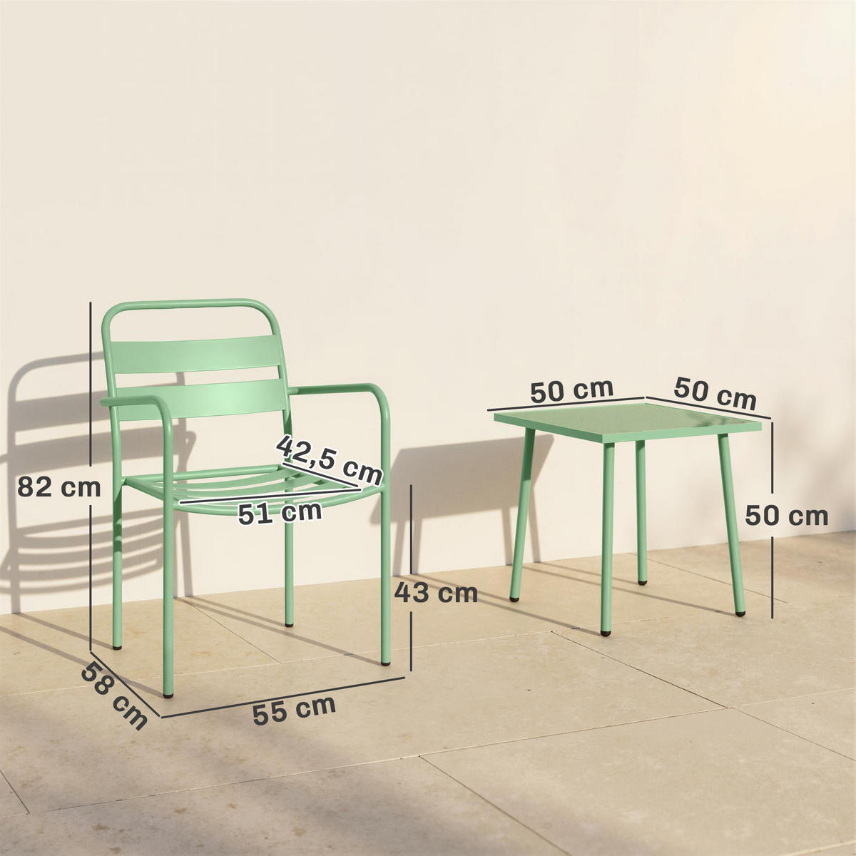BALKONSET 3-teilig DE-14232 klappbar, doppelter Rostschutz Grün - Grün, Metall - ComfortXL