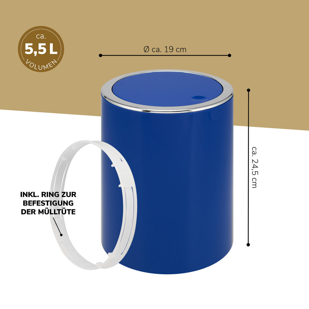 KOSMETIKEIMER SAVONA 5,5 Liter, blau - Dunkelblau, Kunststoff (19/24.5/19cm) - bremermann