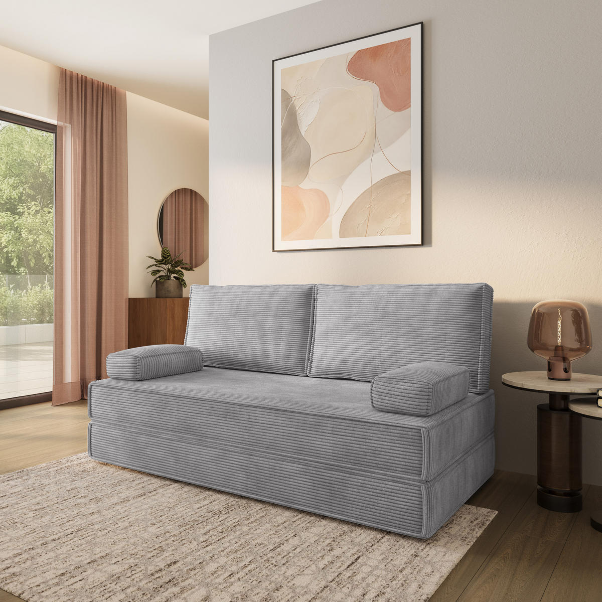 POHOVKA z pěny SILAR s funkcí spaní Manšestrová látka Světle šedá - světle šedá, textil (170/86/80cm) - MASSENO