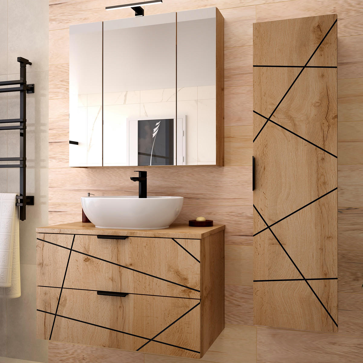 BADMÖBEL 80.6cm Teren 2er-Set Holz - Braun, Holzwerkstoff (80.6/52.2/46.5cm) - Petits-meubles