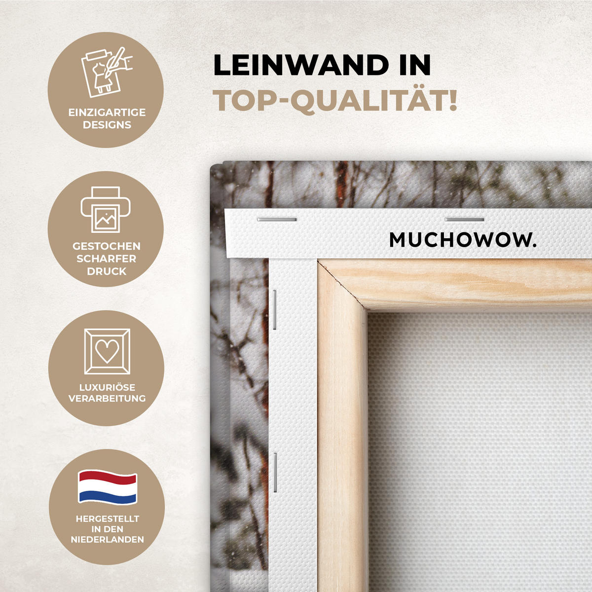 LEINWANDBILD Wolf - Winter - Schnee - Natur - Tiere 30x20 cm - Haselnussfarben, Textil (30/20cm) - MuchoWow