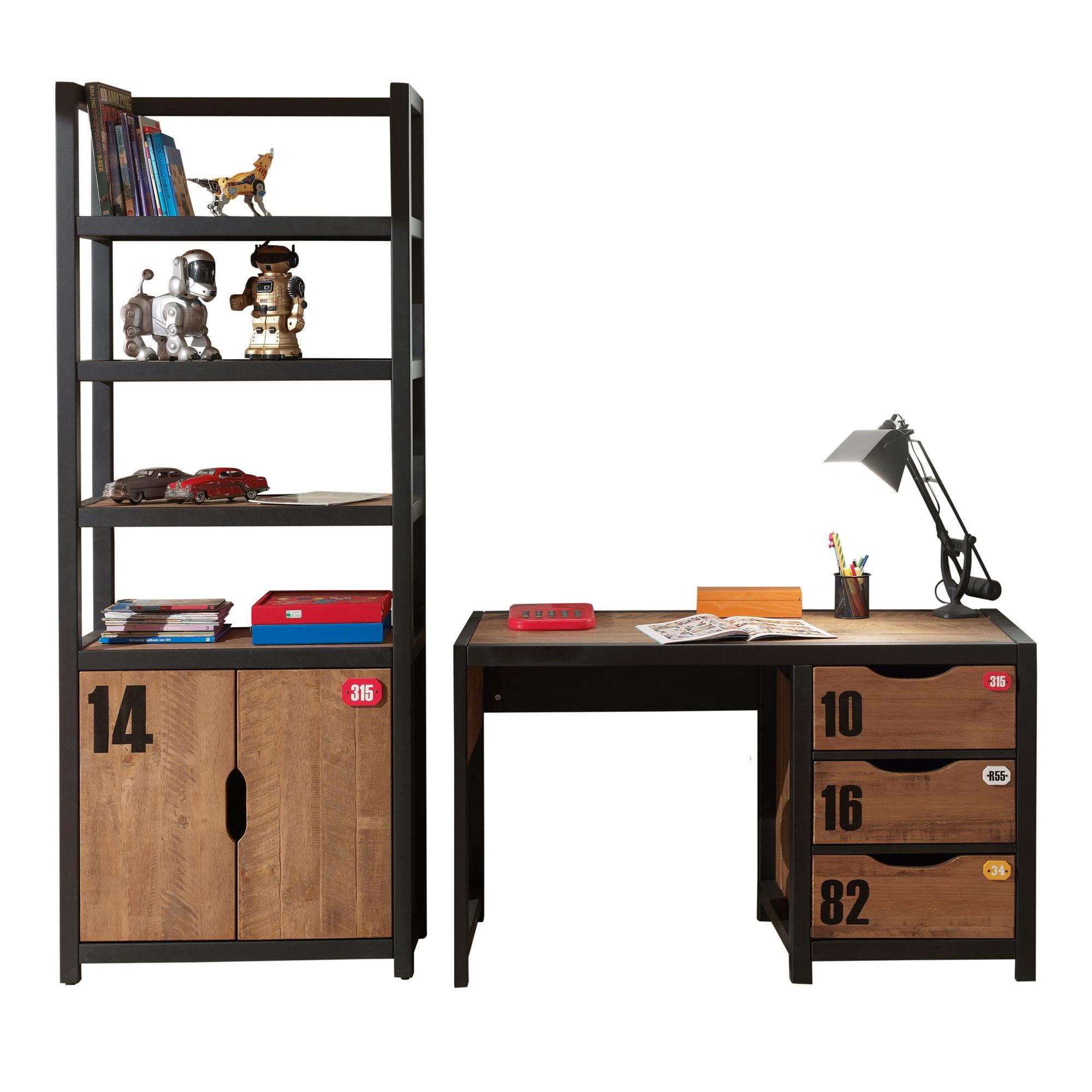 KINDERZIMMER Set komplett Kameko 2 Massivholz+MDF Schwarz/Cognac - Cognac/Schwarz, Holz (220/1/120cm) - 58aufmkessel