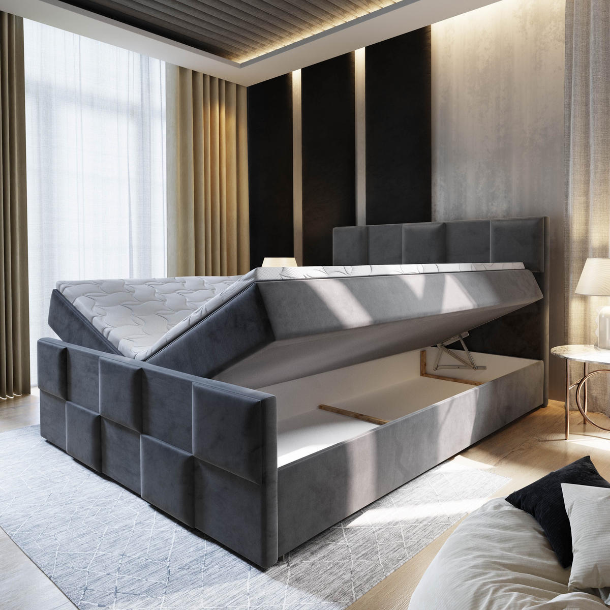 BOXBETT MONA 180x200 cm mit Matratze und Topper - Grün - Grün, Holz (180/200cm) - MASSENO