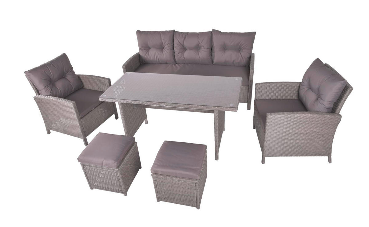 GARTEN-SITZGRUPPE Tove 6-teilig Grau Gartenmöbel-Set - Grau, Kunststoff - DELUKE