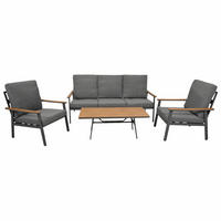 LOUNGESET Chatham - 4-teilig (1x 3-Sitzer Sofa mit Polster, 2x 1-Sitzer Lehnensessel mit Polster, 1x Kaffetisch) - Grau, Metall - TPFGarden