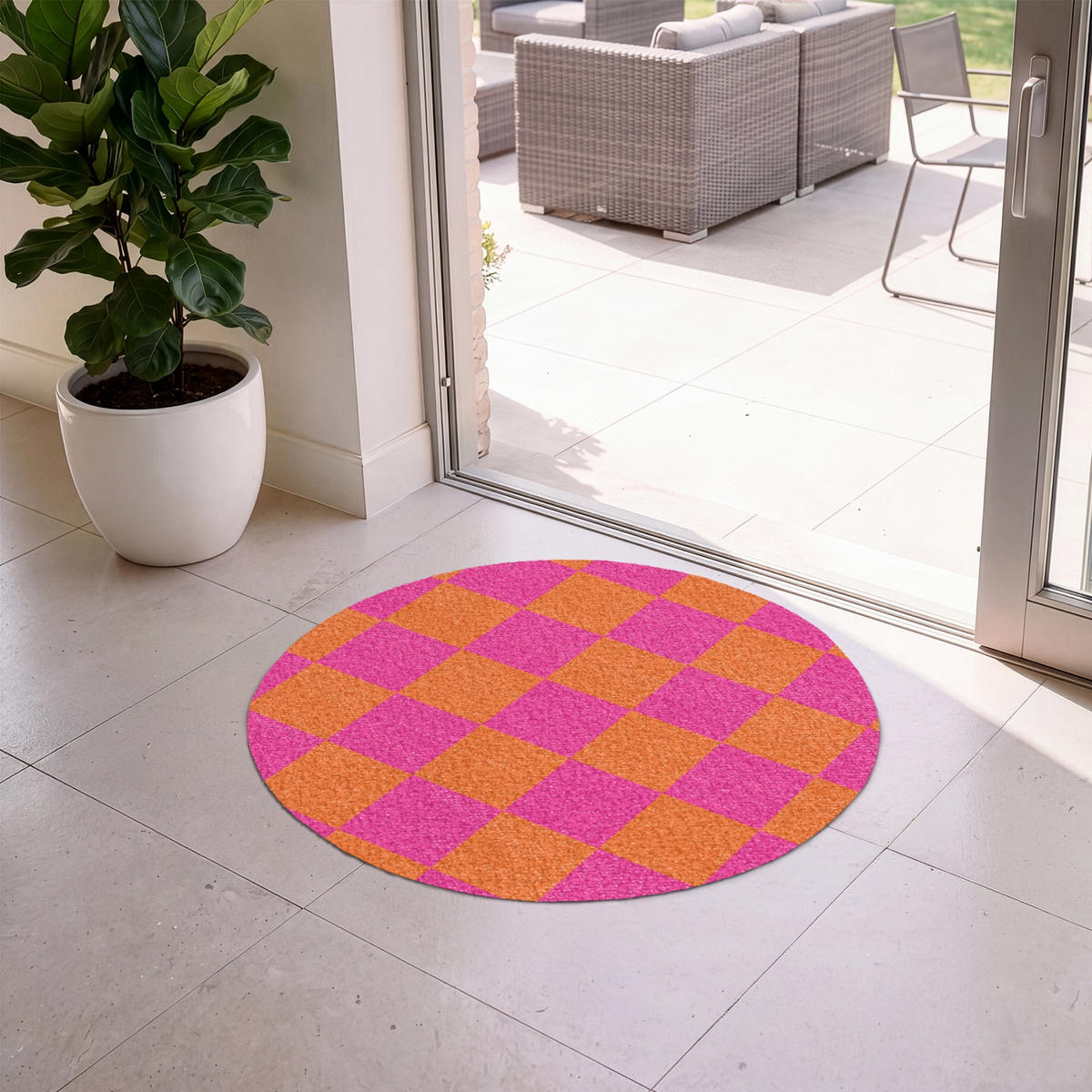 ROHOŽKA Šachovnicový potisk - Oranžová - Růžová - Bloky 90x90 cm - růžová, textil/umělá hmota (90/0.4cm) - MuchoWow