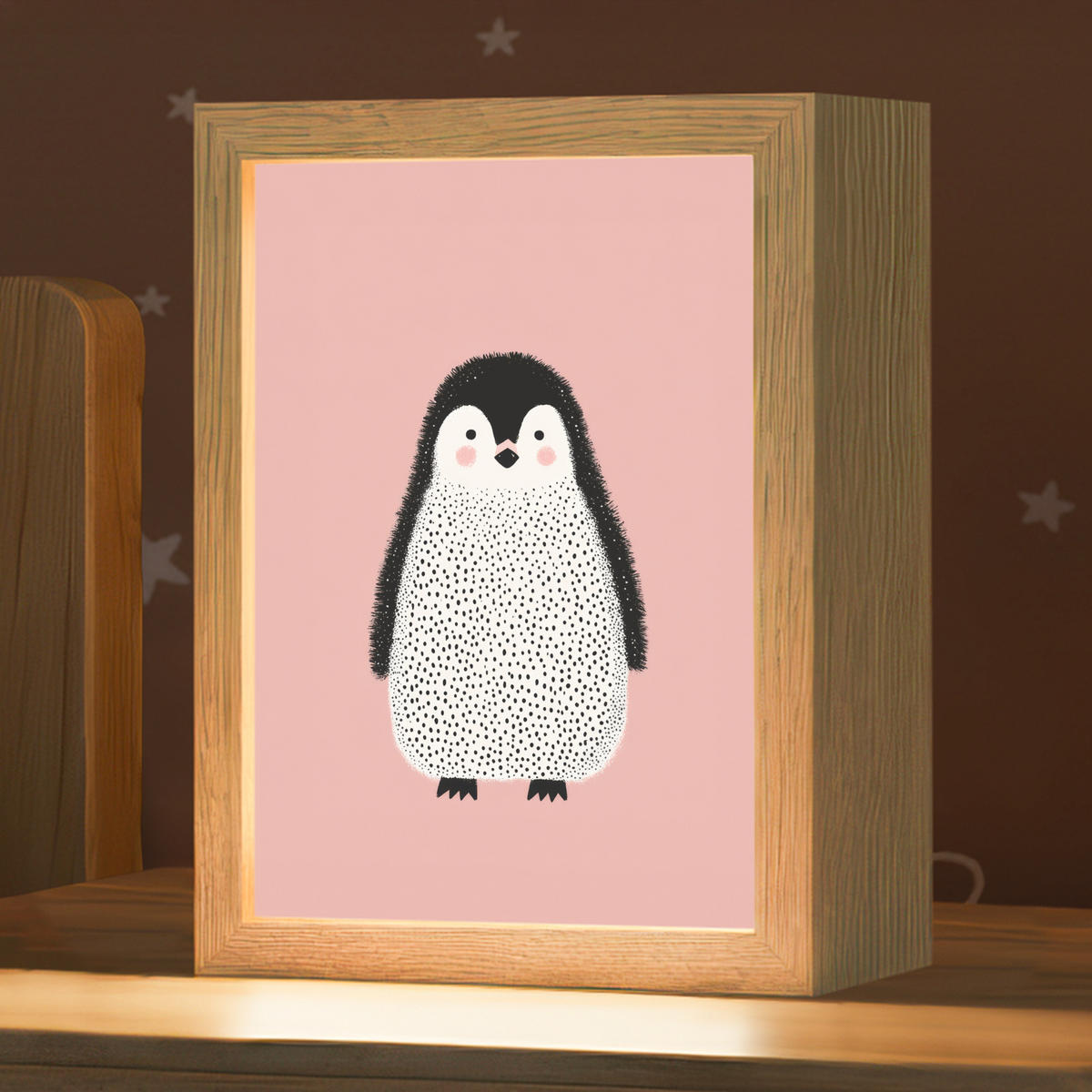 NACHTTISCHLAMPE Pinguin - Punkte - Minimalistisch - Rosa 15x20 cm - Rosa, Holzwerkstoff (8/15/20cm)