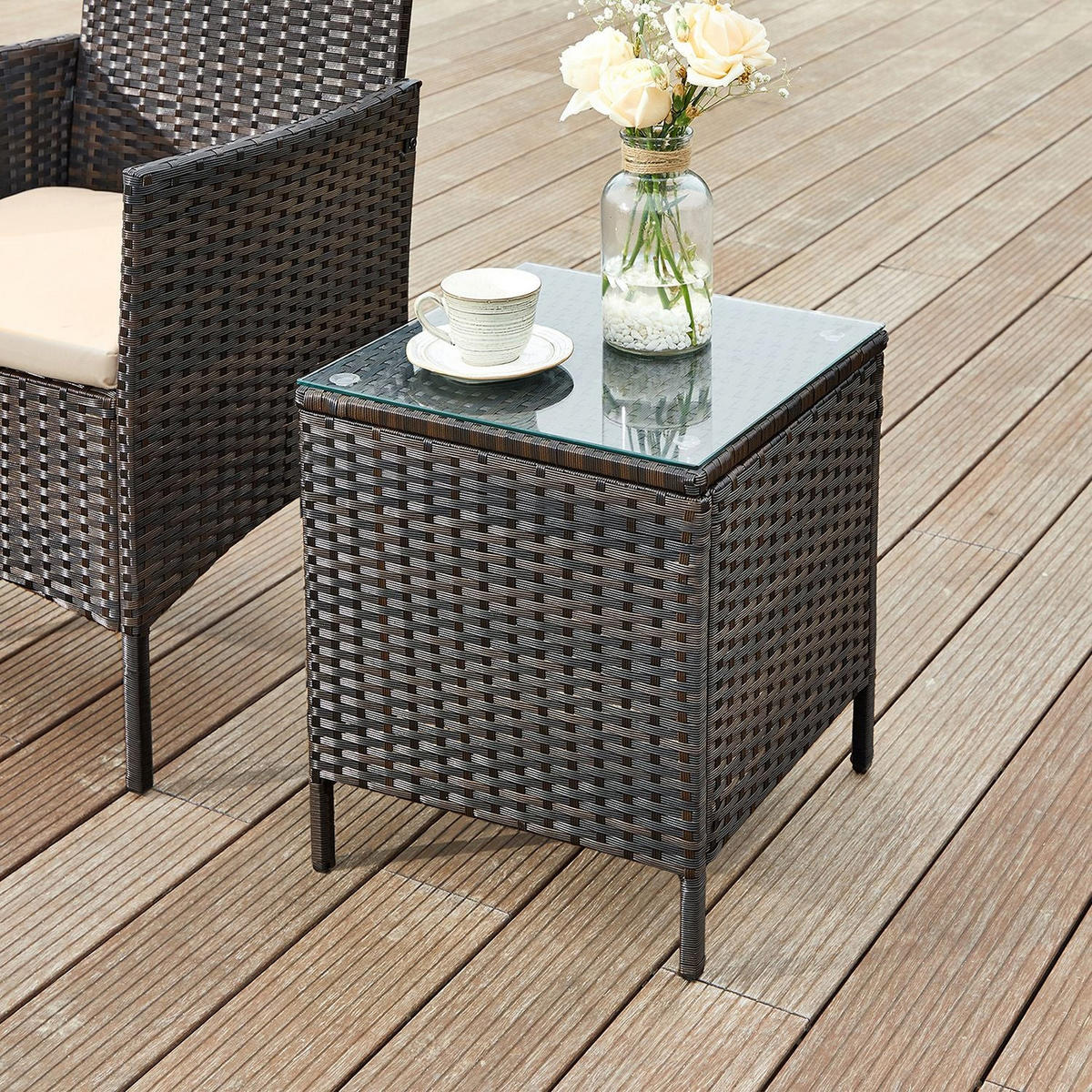 LOUNGE-SET GARTENMÖBEL-SET 3-TEILIG - Braun, Metall - Hansiro