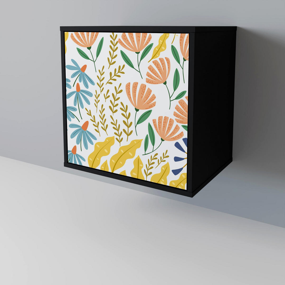 SIDEBOARD HELLO SPRING, Schwarz, 57,5x42x72,5 cm, Schwarze Metallfüße - Multicolor/Schwarz, Holzwerkstoff/Metall (57.5/72.5/42cm) - SpaceRebels