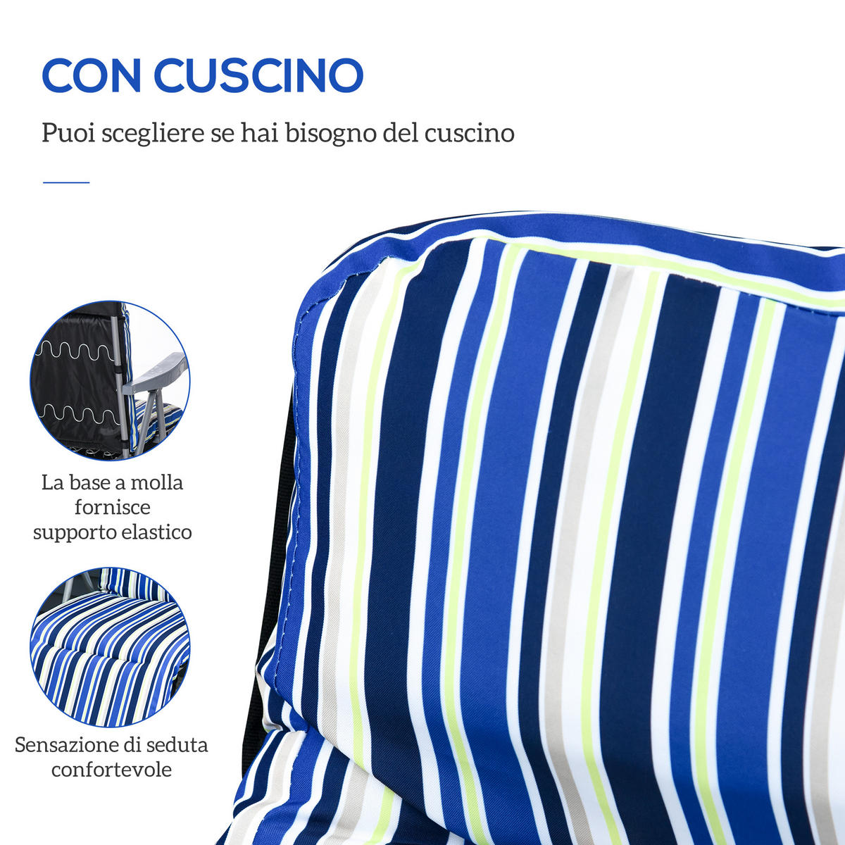 SONNENLIEGE Set mit 2 klappbaren mit 5-fach verstellbarer Rückenlehne, 60 x 75 x 102 cm, Blau und Creme - Blau, Metall (60/102/75cm) - Vallsero