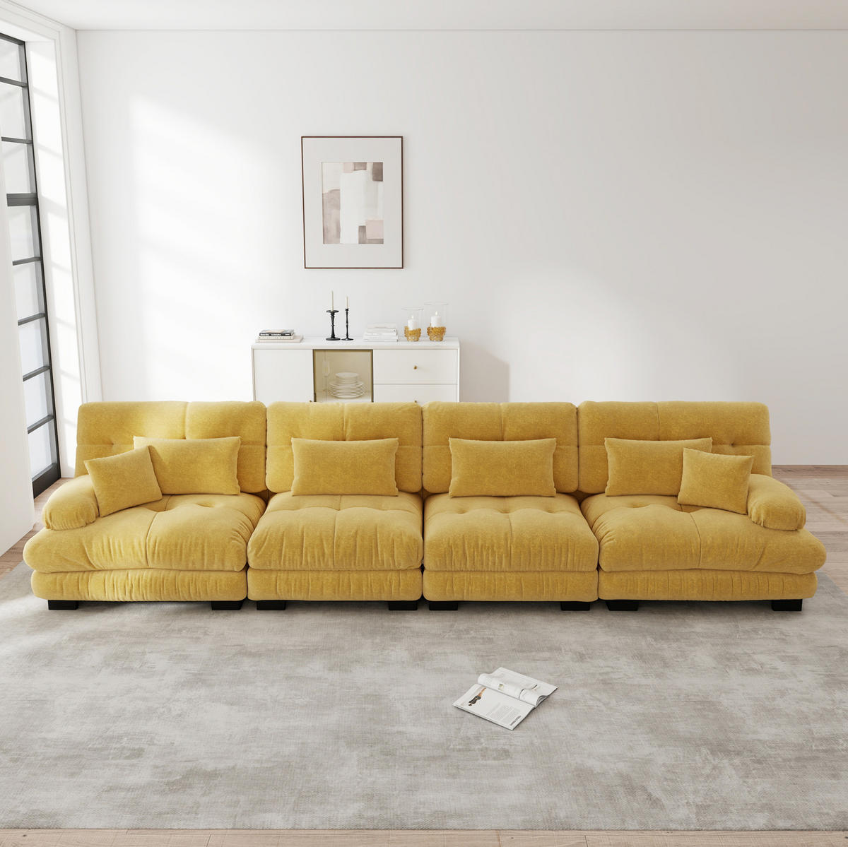 ECKSOFA 406/77/81 cm gelb aus Chenille mit Tiefensitz und modularem Komfort - Gelb, Textil (77/406cm) - OKWISH