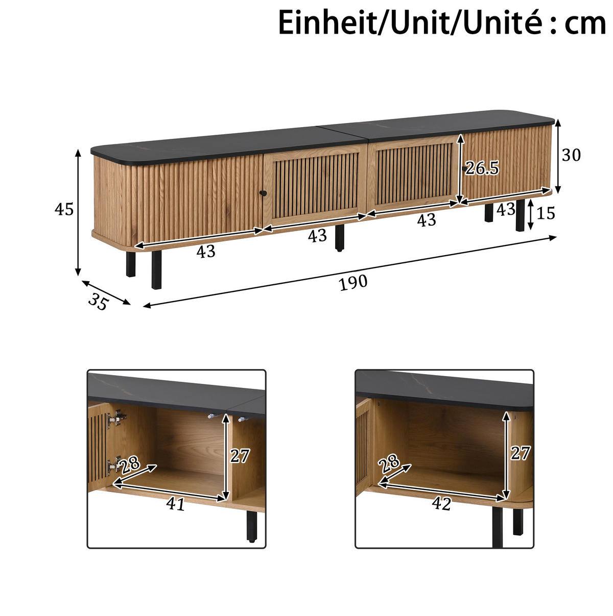 TV-LOWBOARD 190/35/45 cm mit Schiebetüren, Gittereinsatz und viel Stauraum, Eiche - Hellbraun, Holzwerkstoff (190/45/35cm) - Redom
