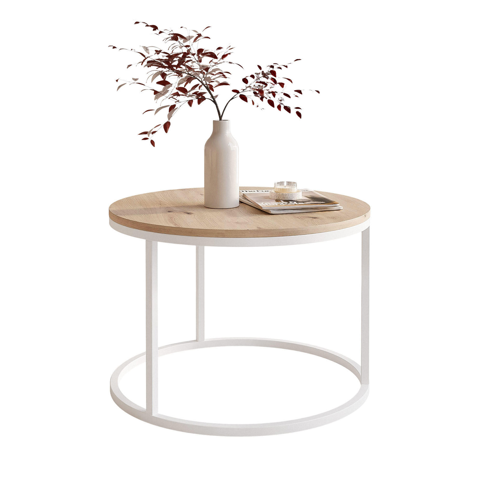 COUCHTISCH 60 cm rund Eiche Artisan, Weiß Gestell - Eiche Artisan, Holzwerkstoff (60/60/42cm) - Idohome