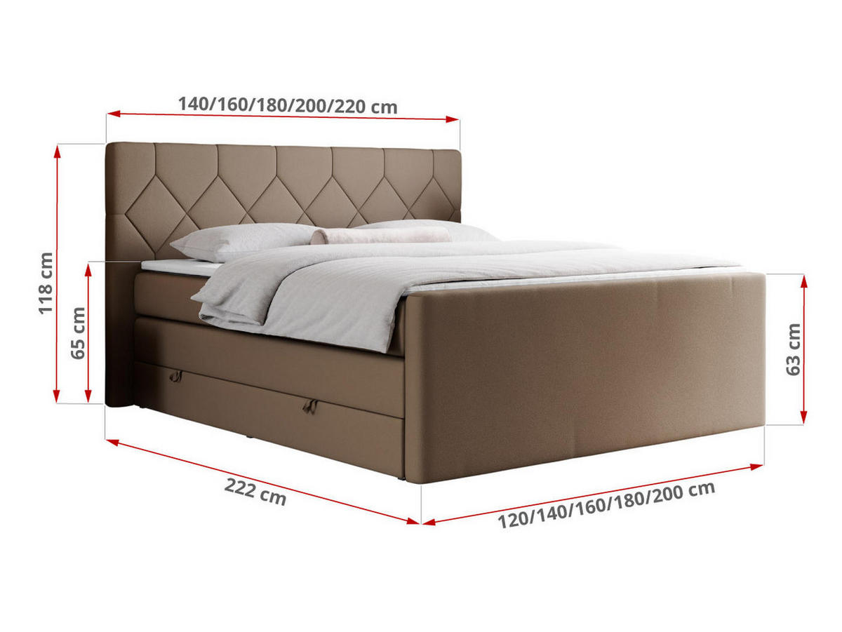 BOXSPRINGBETT KING EIGAR 140/200 Braun Kunstleder - H4 - Braun, Holz/Textil (140/200cm) - MKS