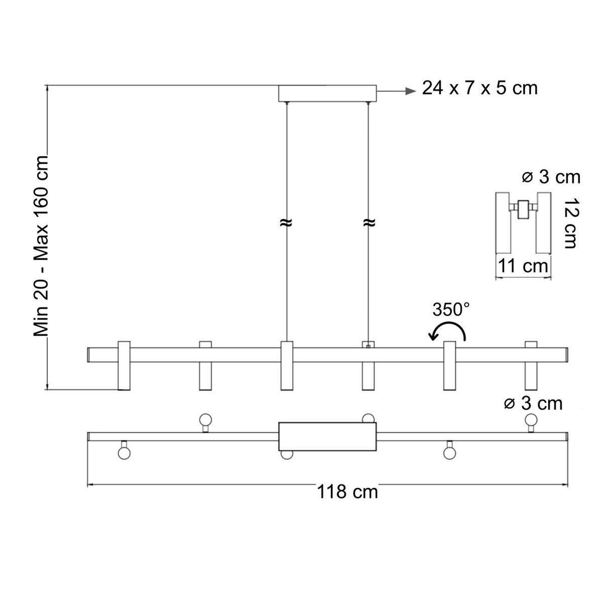 HÄNGELEUCHTE Aniska, Weiß, 118cm - Weiß, Metall (160/10.1/12cm) - KOSILUM