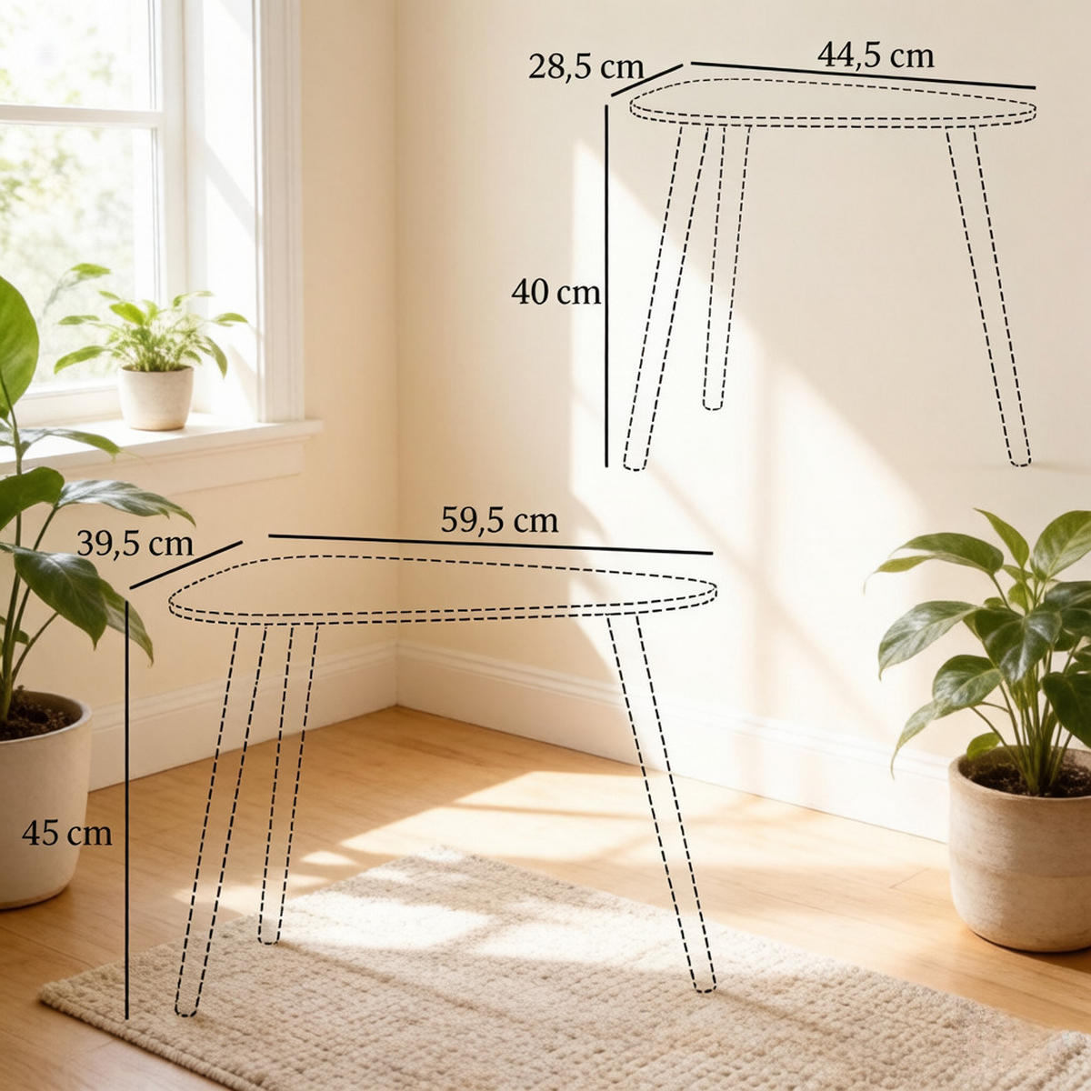 COUCHTISCH-SET DE-37257 2-tlg. skandinavisch mit Kiefernholzbeinen Weiß/Natur - Weiß, Holzwerkstoff (39.5/59.5/45cm) - ComfortXL