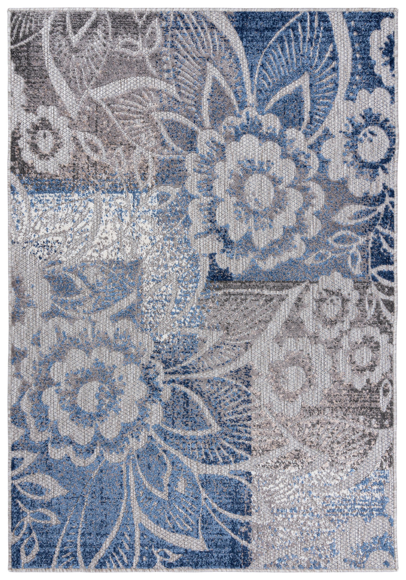 TEPPICH In-Outdoor Blau Pflanzlich Blumen - Kurzflor Rechteckig Grau - 120 x 170 cm - Blau, Textil (120/170cm) - Mazovia
