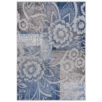 TEPPICH In-Outdoor Blau Pflanzlich Blumen - Kurzflor Rechteckig Grau - 140 x 200 cm - Blau, Textil (140/200cm) - Mazovia