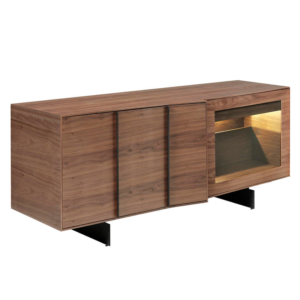 SIDEBOARD Walnuss Glas Schwarz 180/60/76 cm - Transparent/Walnussfarben, Holz (180/76/60cm) - ANGEL CERDA