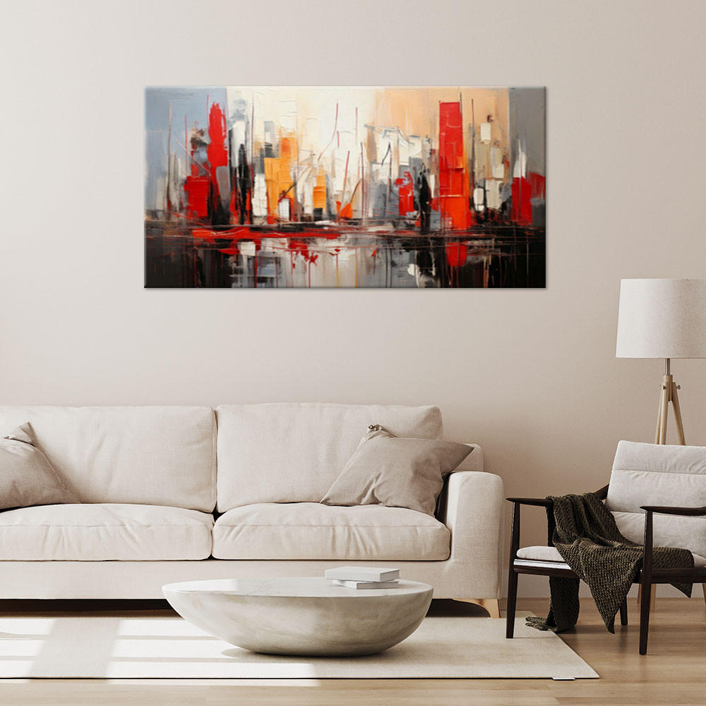 LEINWANDBILD Stadt Abstraktion Rot 80x40cm - Rot, Textil (80/40cm) - Feeby