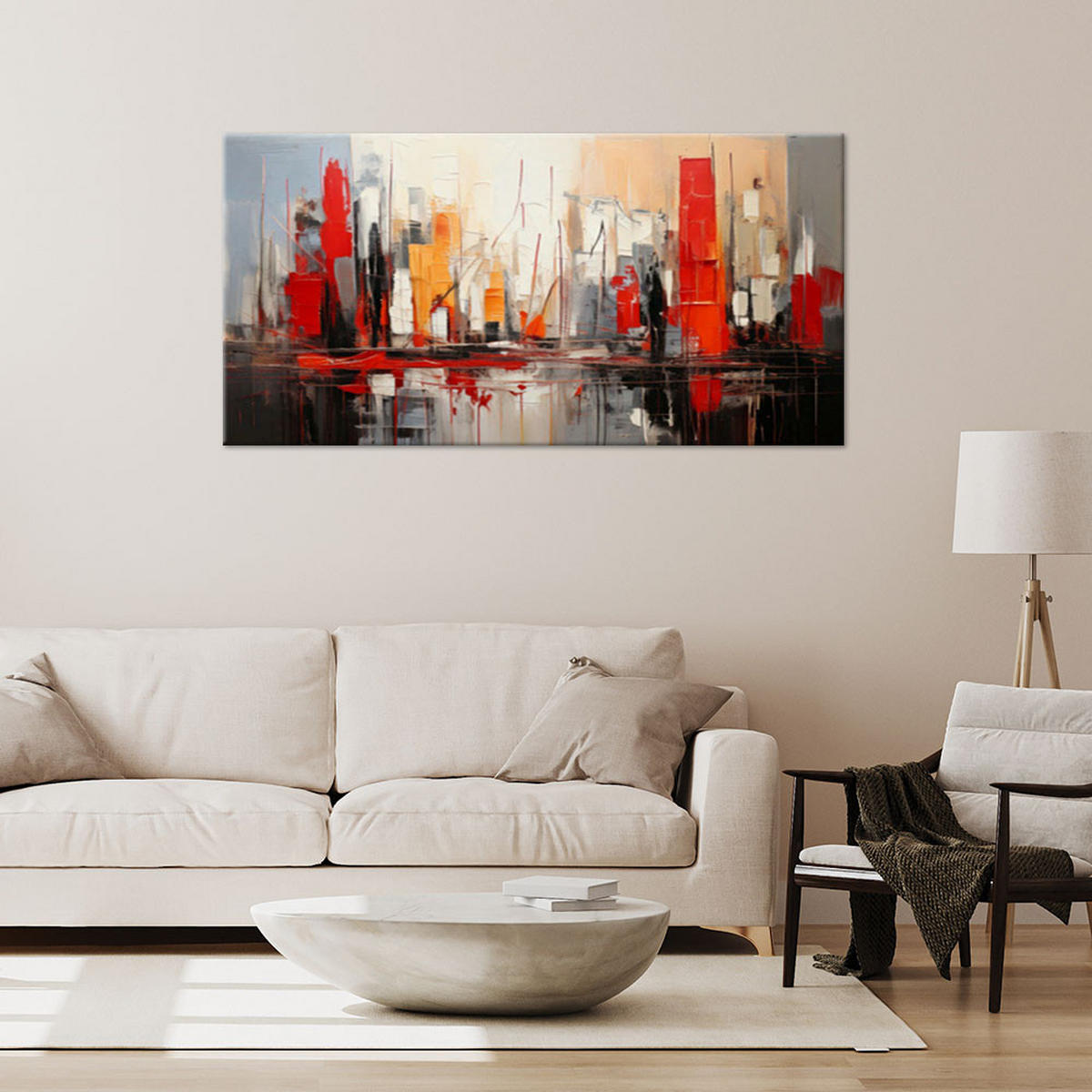 LEINWANDBILD Stadt Abstraktion Rot 80x40cm - Rot, Textil (80/40cm) - Feeby