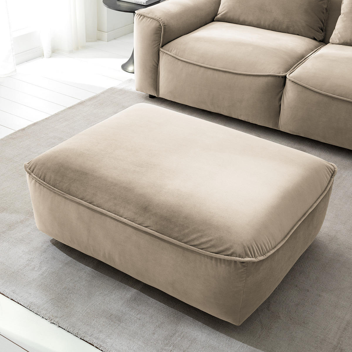 POLSTERHOCKER - Beige/Schwarz, Holz/Kunststoff (103/42/90cm) - home24