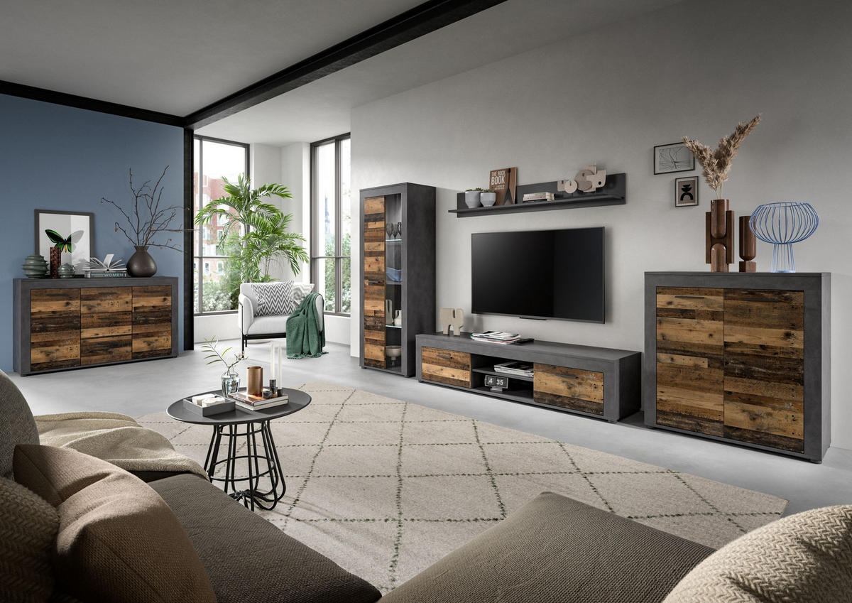 WOHNWAND Milo 4 tlg. (B/H/T: ca. 330/159/40 cm) in Matera/Old Wood - Naturfarben, Holzwerkstoff (330/159/40cm)