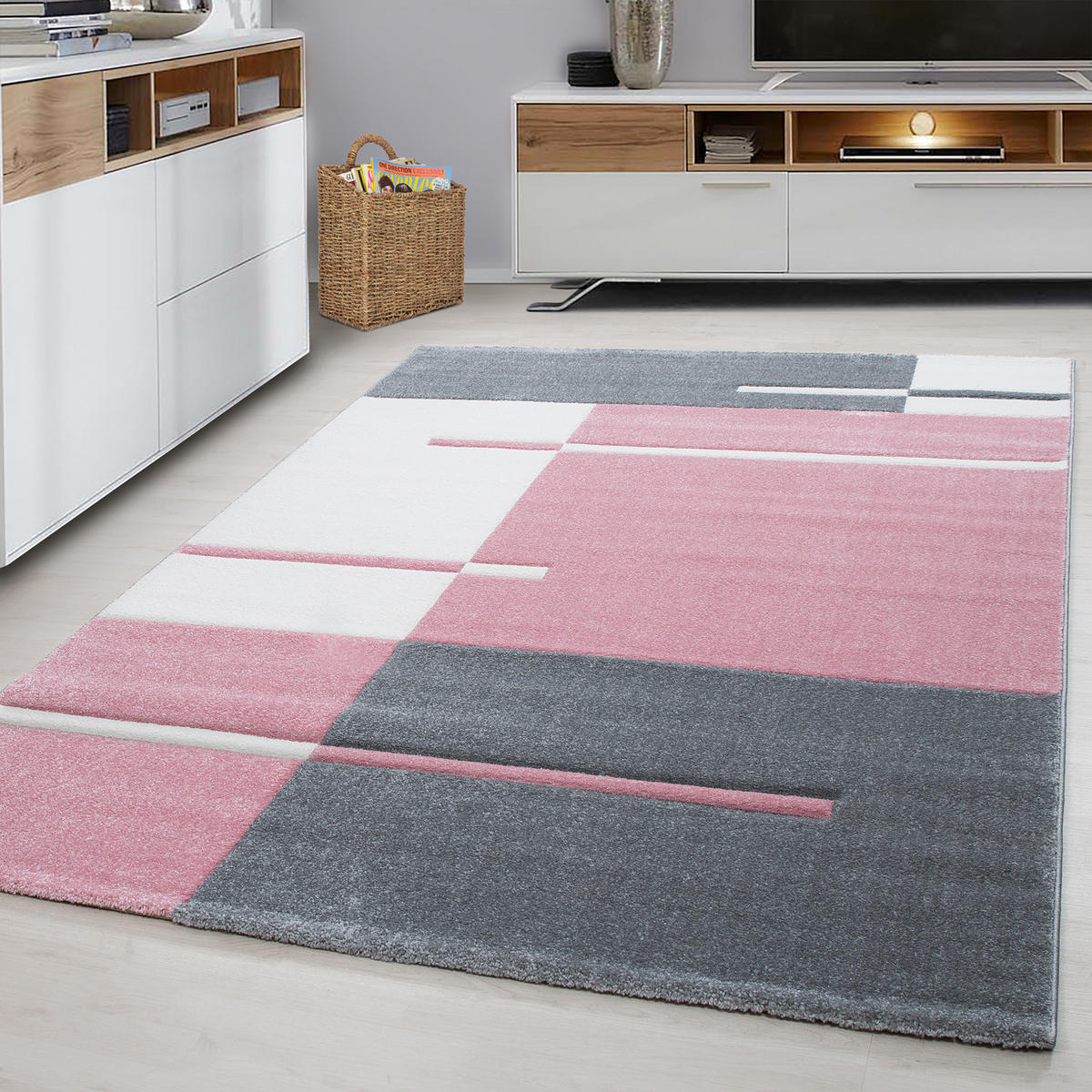 TEPPICH Kurzflor Karo Muster Polypropylen Wohnzimmer Pink Rechteckig 200x290 - Rosa, Textil (200/290cm) - KADIMA DESIGN