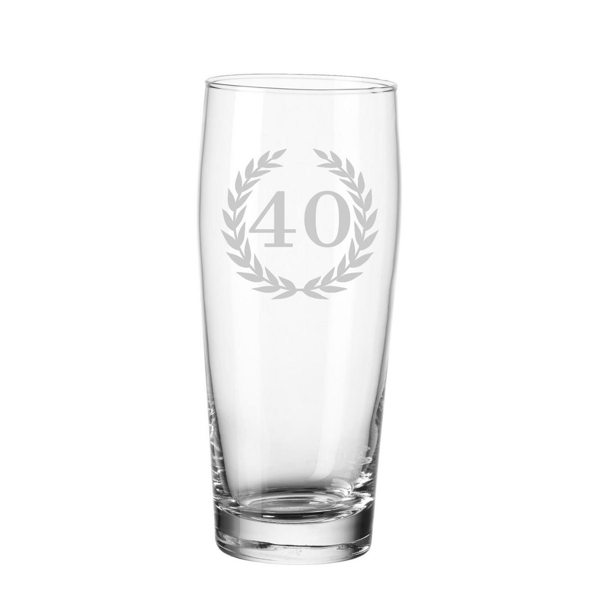 WILLI BECHER BIERGLAS MIT GRAVUR 40. Jubiläum transparent 0,5 l - Transparent, Glas (0.5L) - LUXENTU