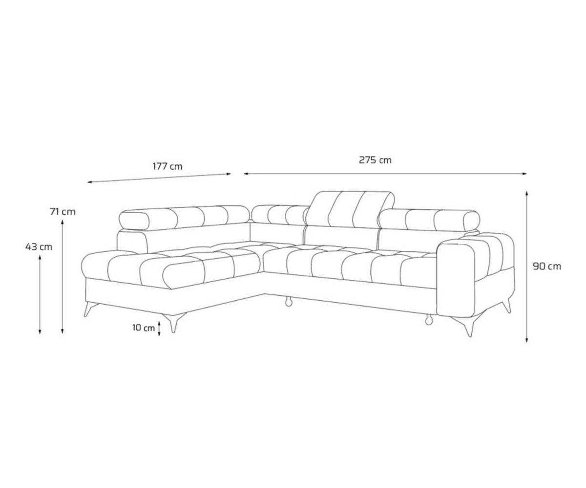 ECKSOFA PUDDING S Links mit Schlaffunktion 125x195 Velours Dunkelgrau - Dunkelgrau/Schwarz, Holz/Textil (177/275cm) - Muffo
