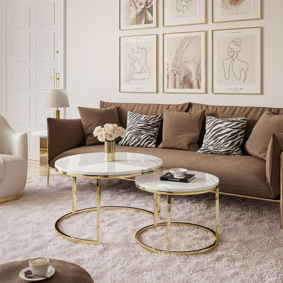 COUCHTISCH CIRI 2-in-1 CHROME gold - Goldfarben, Holzwerkstoff (70/70/48cm) - Lookway