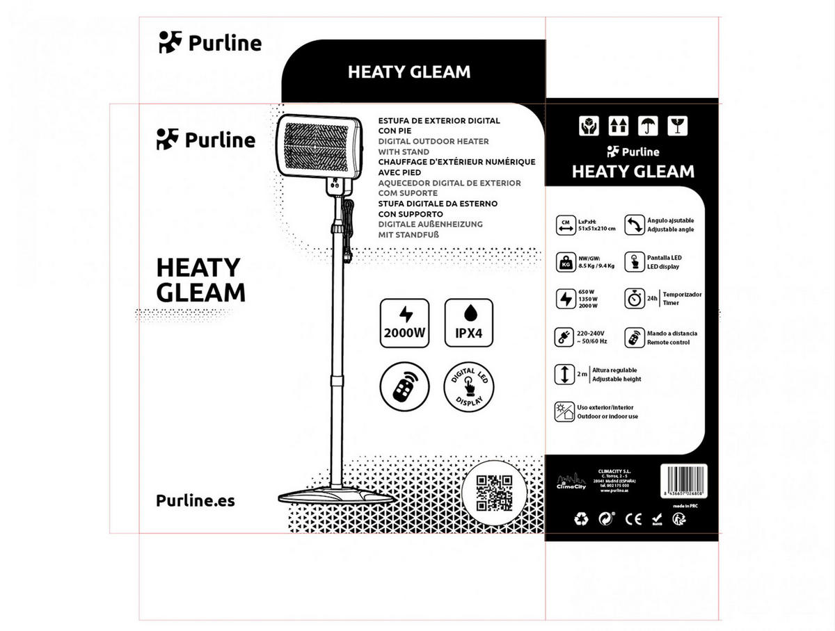 HALOGEN-HEIZUNG auf Standfuß Schwarz outdoortauglich und höhenverstellbar 2000 W - Schwarz, Kunststoff/Metall (51/210/51cm) - Purline