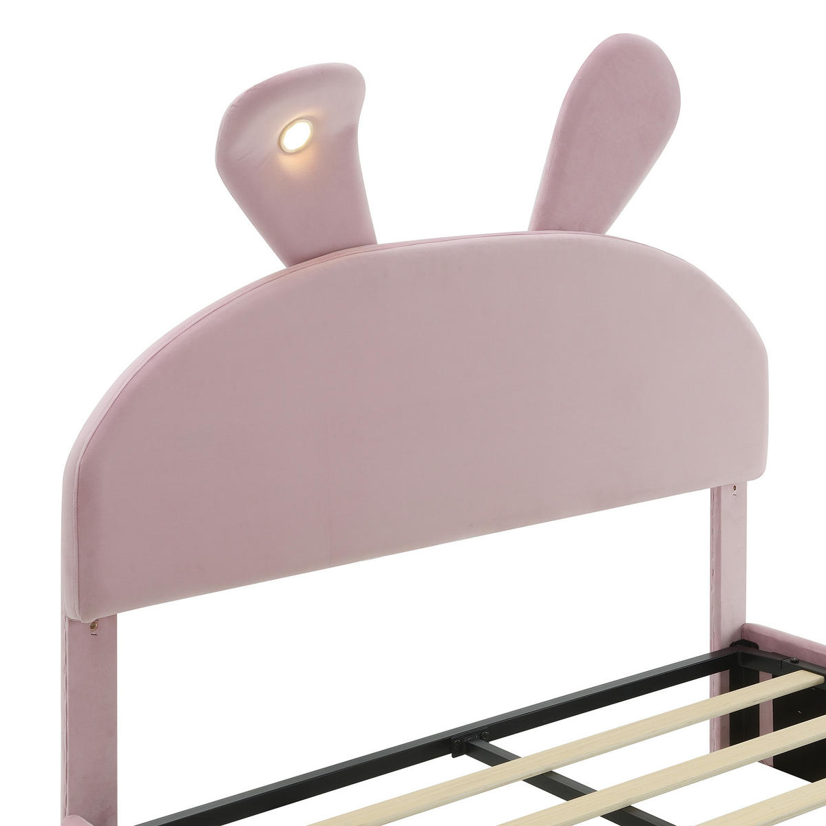 KINDERBETT aus Samt 140x200 cm in Rosa mit LED-Licht & hydraulischem Stauraum - Rosa, Textil (140/200cm) - Modfu